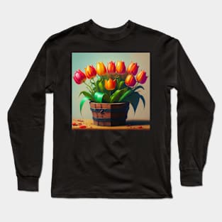 Tulips in a Wooden Base Long Sleeve T-Shirt